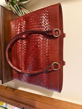 Patricia Nash Red Woven Leather Tote new without tags